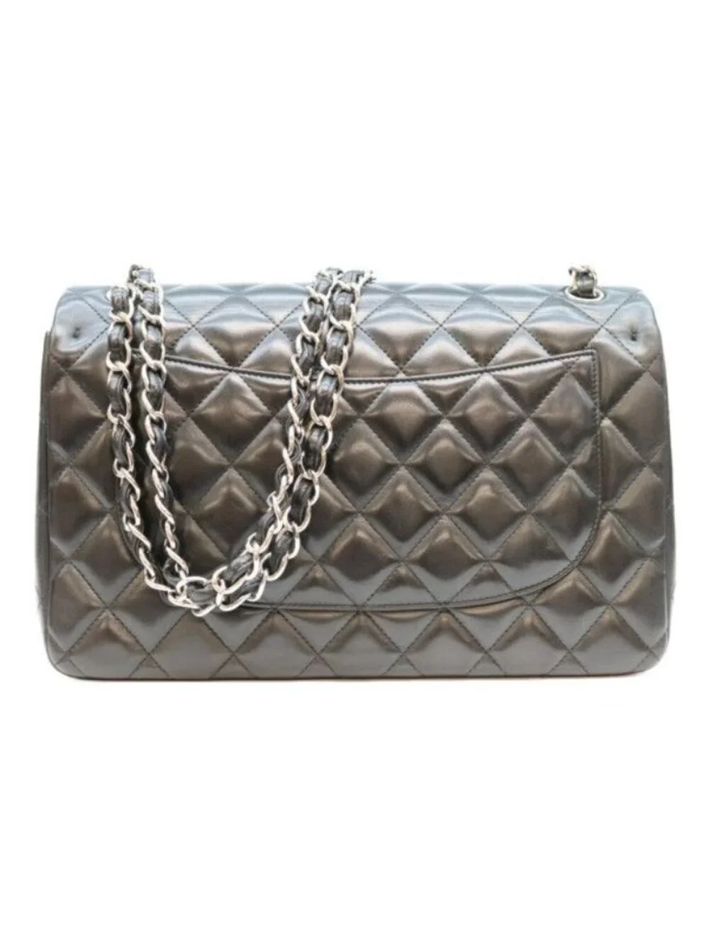 Chanel Black Lamb Silver Double Flap Maxi Quilted 30